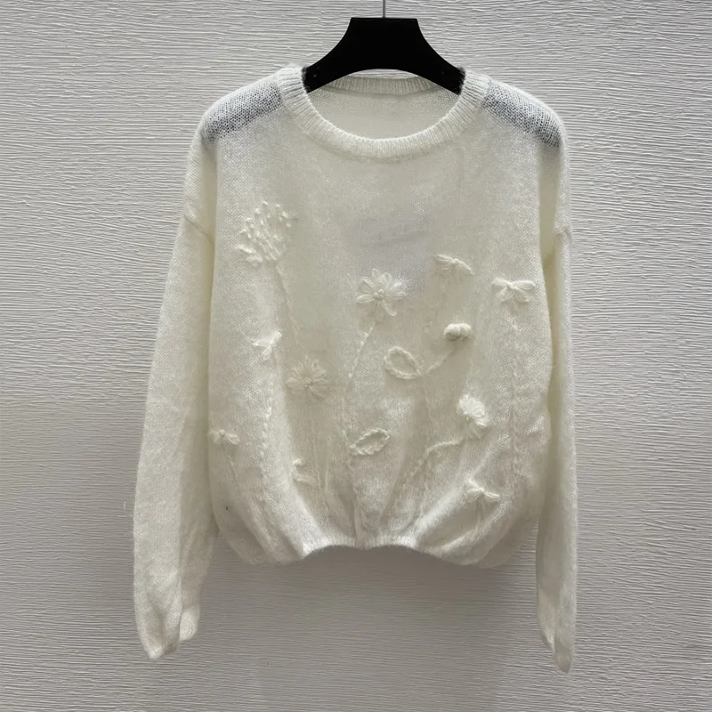 

High-quality round-neck loose three-dimensional flower women's sweater, with a gentle and ladylike style pullover 251028133