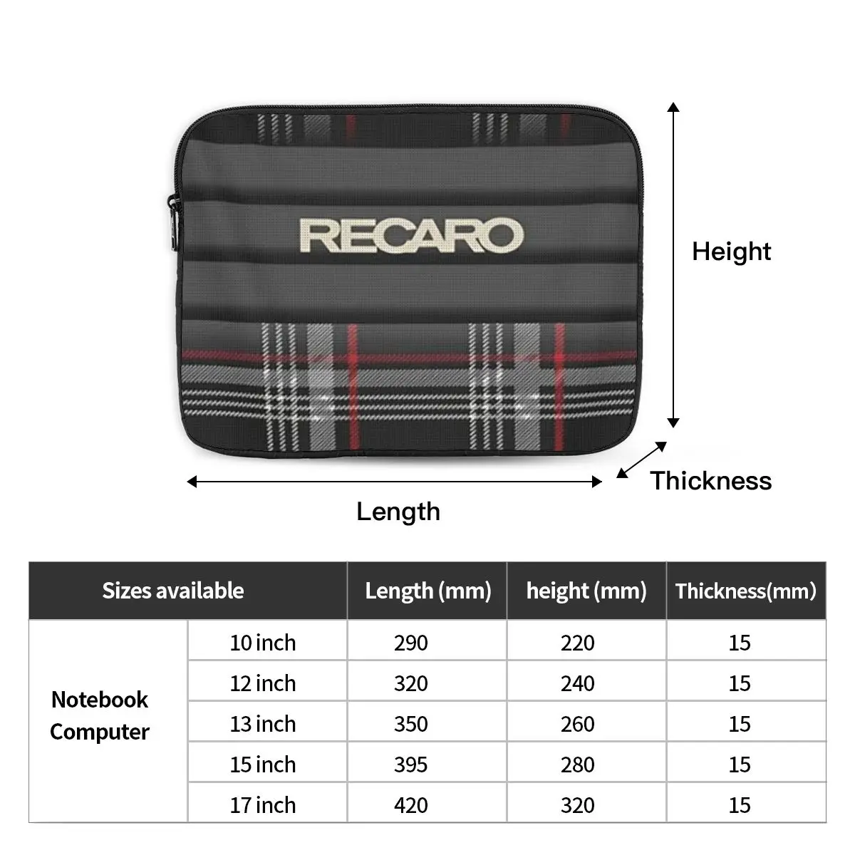 Tartan Plaid Recaros Notebook Laptop Bag Case Pouch For Macbook Air Pro Tablet Shockproof Case Bag