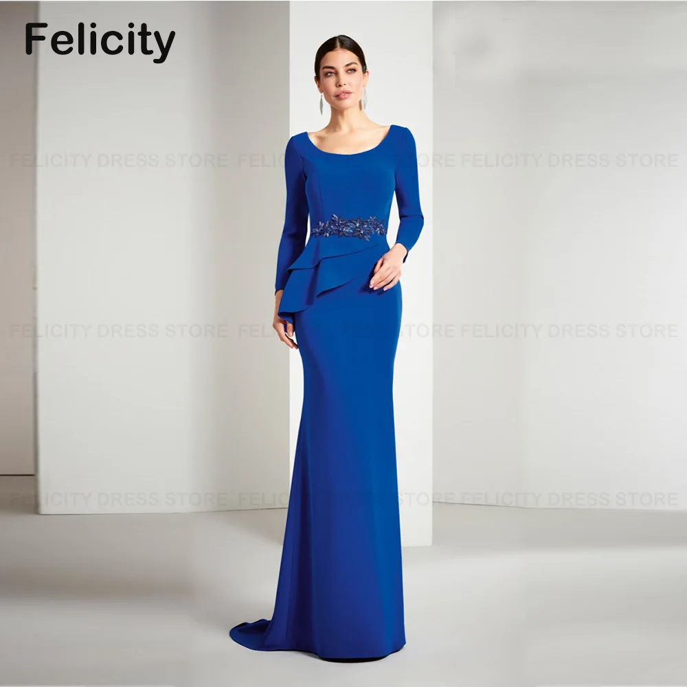 

Fashion Mother of the Bride Dresses 2023 Mermaid O-neck Floor-length Appliques Party Wedding Guest Dresses فستان حفلات الزفاف