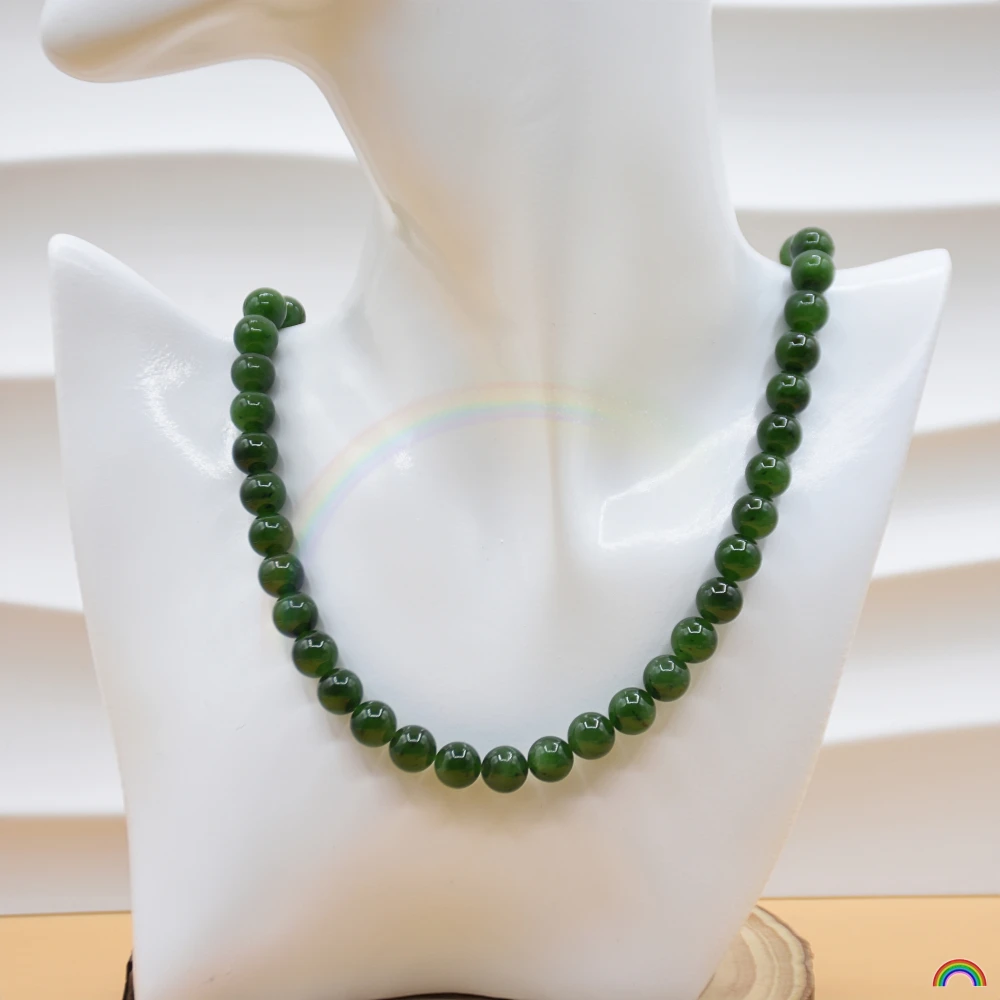 Rwbuy Brand Design Natural Hotan Jade Jade Bead Necklace Spinach Green 10mm National Style Collar Chain Female