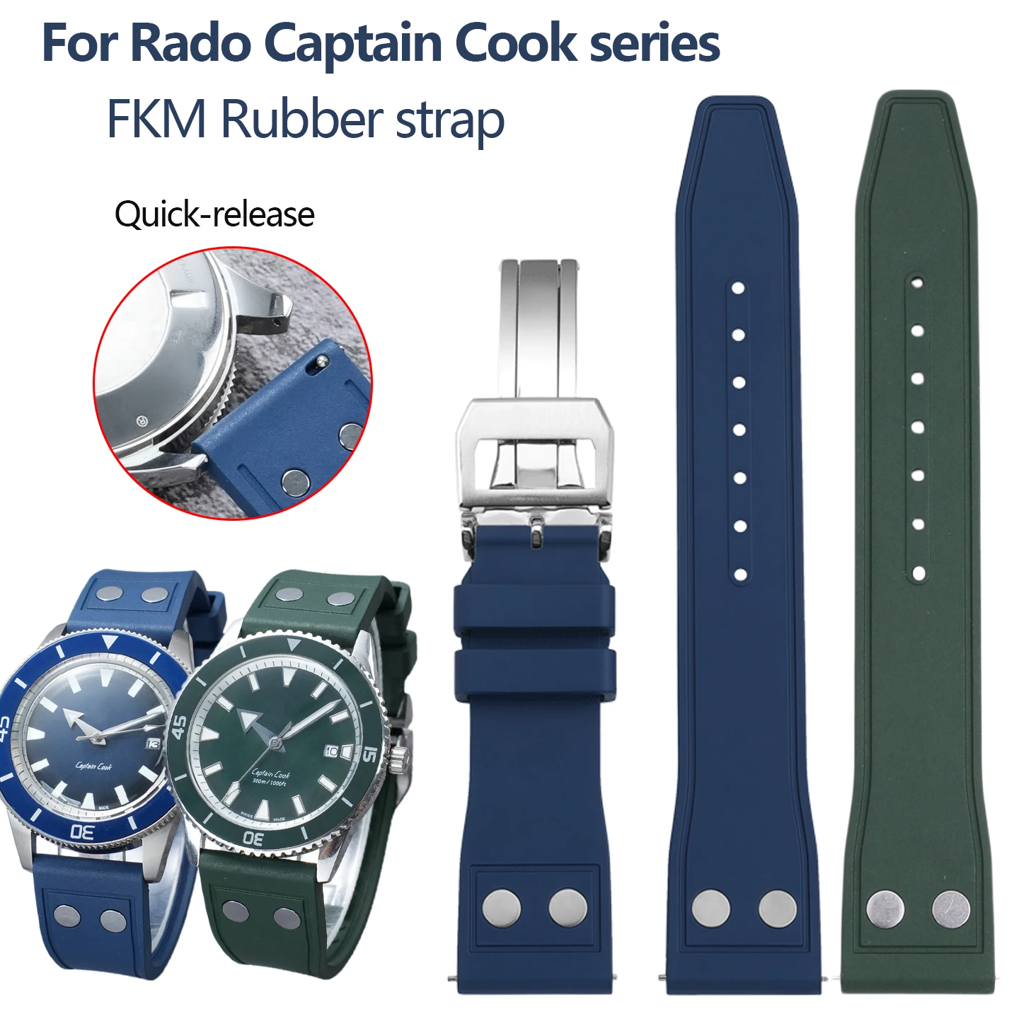 For Rado Captain Cook series R32505315 32505205 Quick release FKM watch band 21mm Fluororubber Folding buckle watch strap 21mm