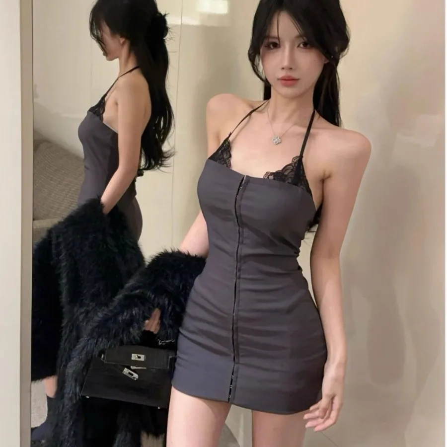 

【New style】Dress for women, design, waist, slimming, short package, hip skirt, French pure desire style, lace splicing, hanging
