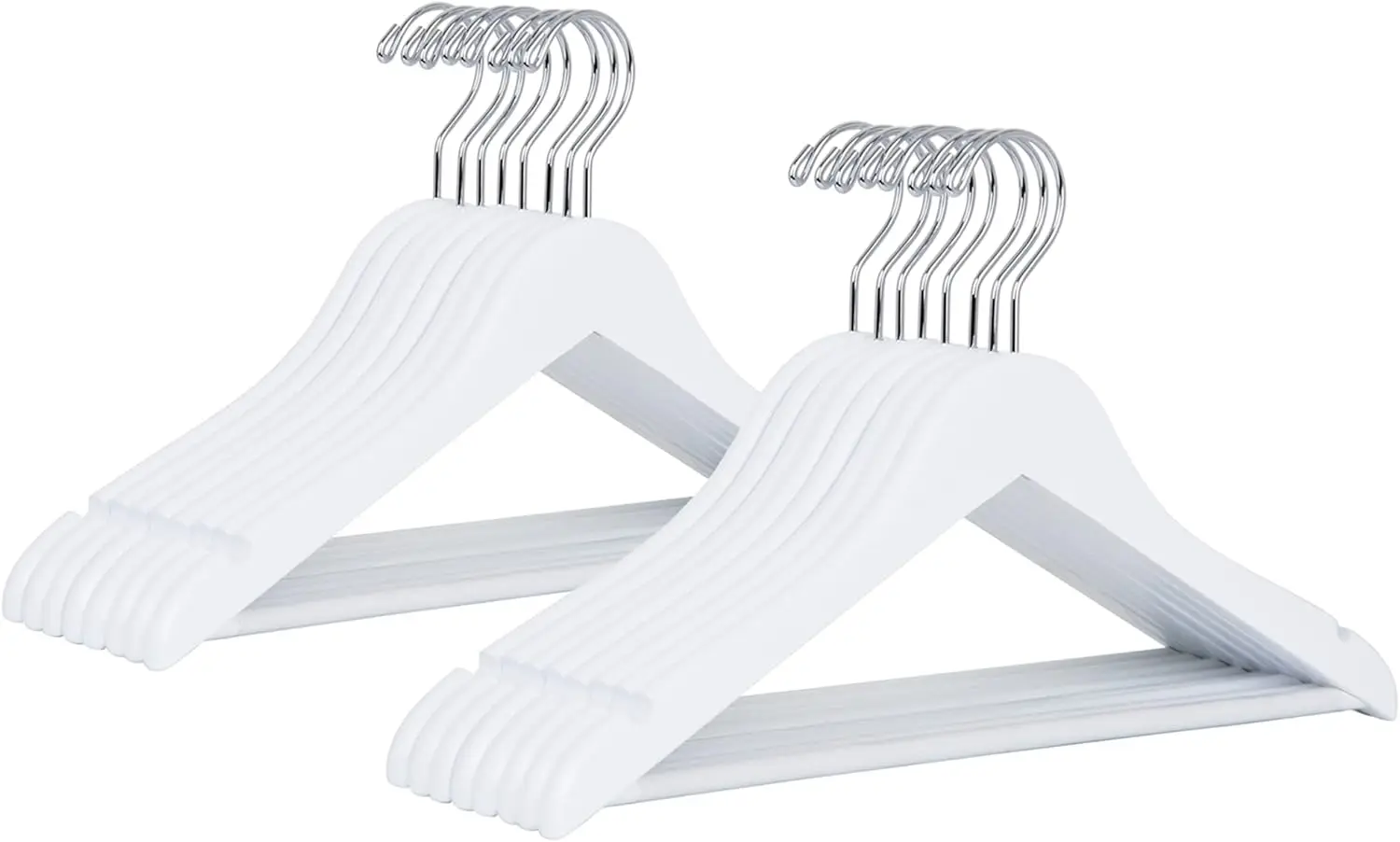 

20 Pack White Wooden Clothes Hangers with Non-Slip Pants Bar, 15" Solid Wood for Shirts Jackets Dresses