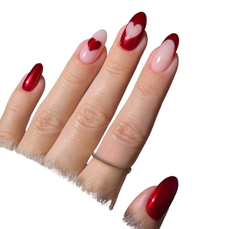 

Ношение патча для ногтей готовая красная любовь горячая девушка носить накладку для ногтей