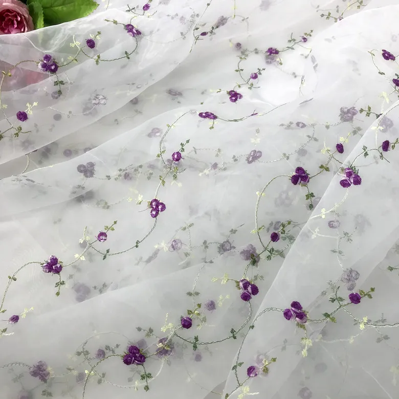 Hot Organza Bottom Small Flower Embroidered Fabric Curtains Women\'s Stage Costume DIY and other embroidered fabrics