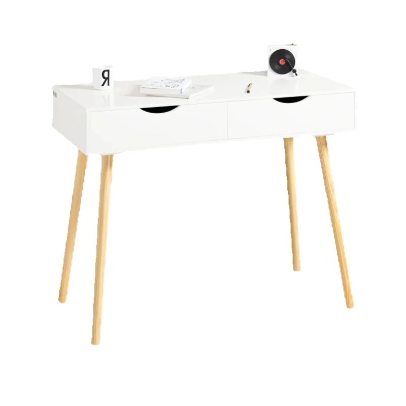 SoBuy FWT40-WN Schreibtisch mit 2 Schubladen Tisch Computertisch Kinderschreibtisch Bürotisch, weiß/Natur BHT ca: 90x77x45cm
