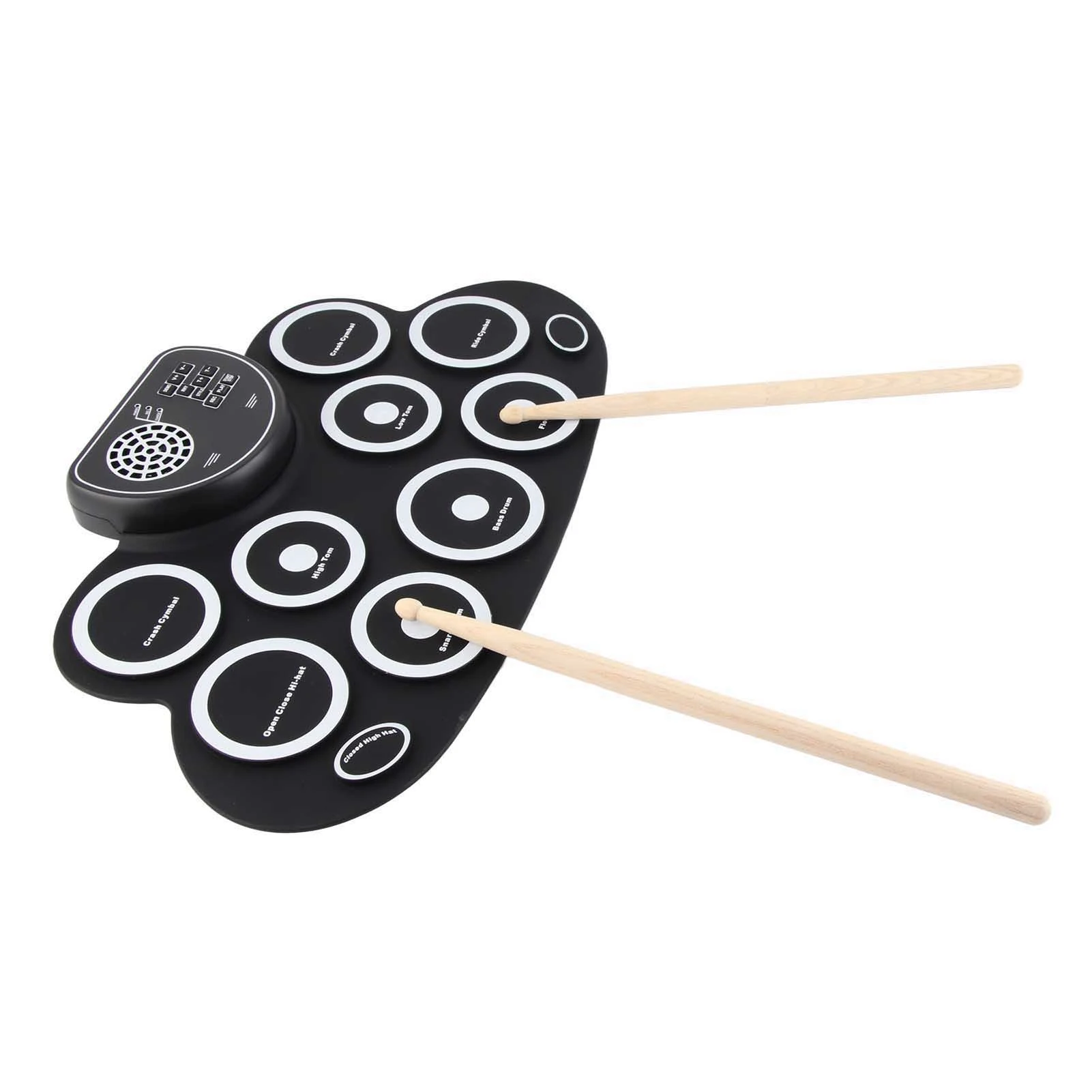 Electronic Drum Set USB Rechargeable Dual Speaker Electronic Drum Set Kids Roll Up Drum Practice Pad White