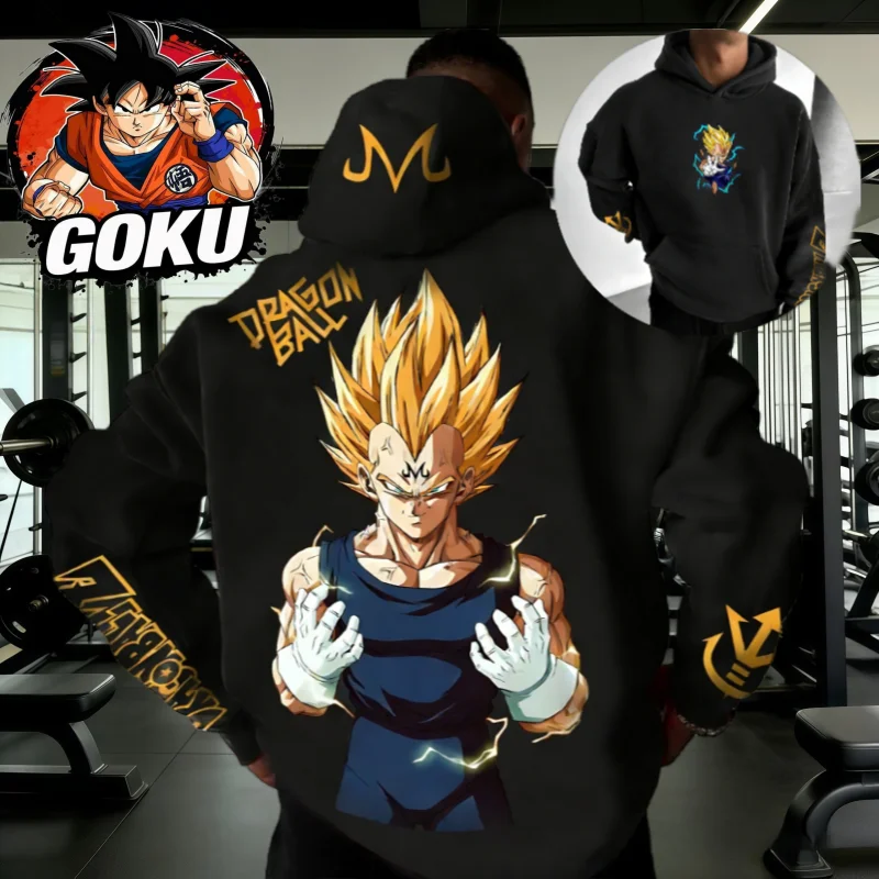 2026 Herbst Winter Dragon Ball Hoodie 100% Baumwolle Übergroßer Majin Vegeta Super Saiyan Print Gym Streetwear Unisex Sweatshirt