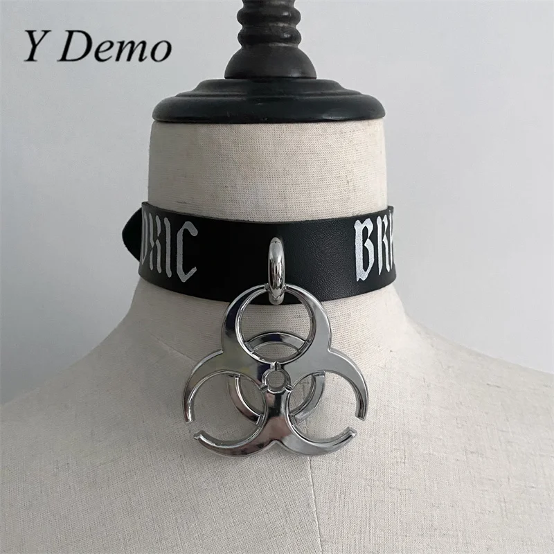 Y Demo Gothic Letter Printing Medical Waste Pendant Adjustable Choker Necklace Casual Punk Neck Accessory