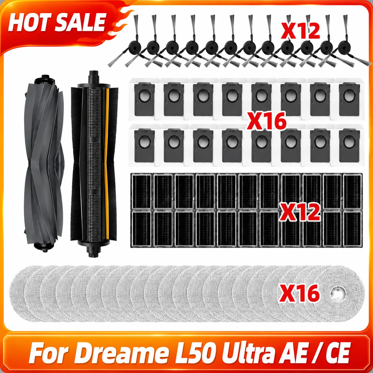 Compatible For Dreame L50 Ultra AE/ L50 Ultra CE Main Side Brush Cutting Brush Hepa Filter Mop Cloth Bag Accessories Replacement