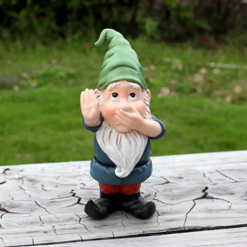 Garden Gnome Covers His Mouth Statues Eye Catching Dwarf Ornaments Resin Desktop Laughing Gnomes Decor Funny Outdoor Decorations