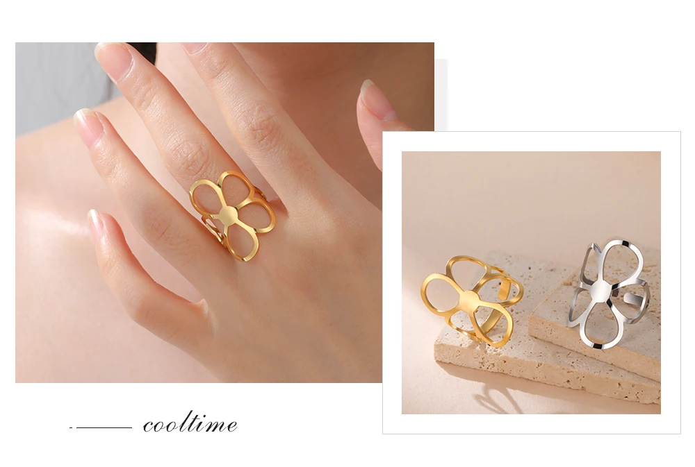 COOLTIME Trend Blume Frauen Ring Edelstahl Einstellbar Mode Blume Finger Ring Schmuck Geburtstag Geschenk Großhandel – Detail 11