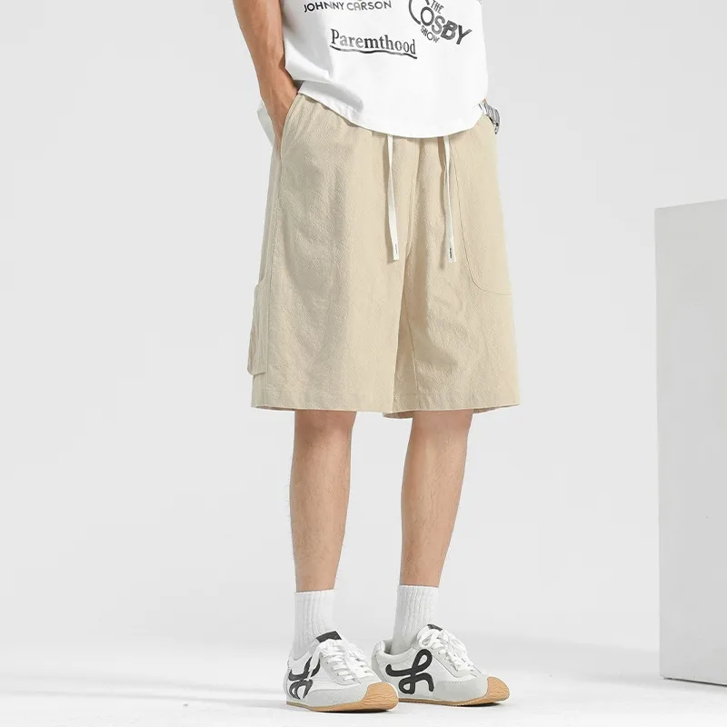 Linen Shorts Men's Summer Sports Outerwear Capri Pants Thin Cotton and Linen Straight-leg Casual Mid-length Pants Pure Cotton