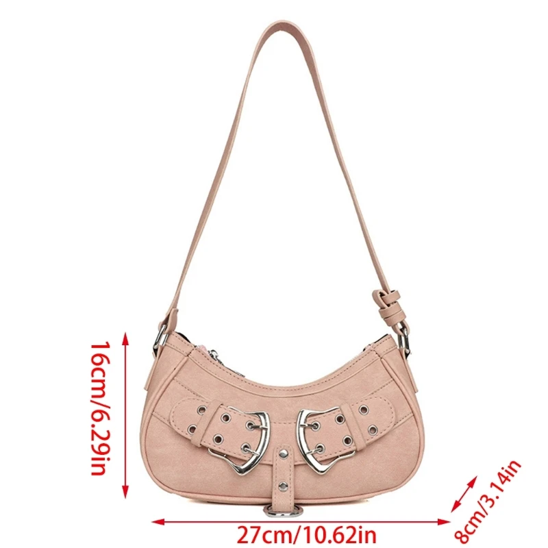 Punk Armpit Bag Purse Women Aesthetic PU Leather Eyelets Buckled PU Shoulder Bag