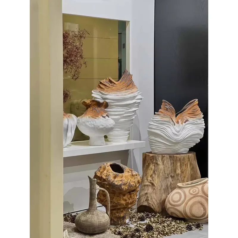 M723 Country Style Handmade Textured Ceramic Vase New Design Home Decoration Deluxe Set