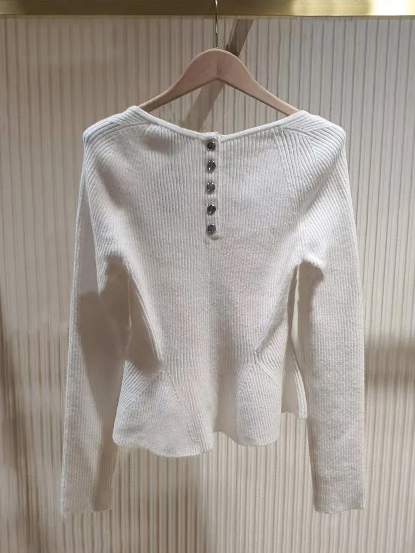 

M Home Nan You High End Women's Sweet Bordered Knitted Top Comfortable Commute Sle Regular Fit Medium Softn Long Sve