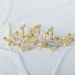 CANNER-Boucles d'oreilles en argent regardé 925 pour femme, mini perle, goujon, piercing au fil 16G, or 18 carats, accessoires bijoux, 1 pièce