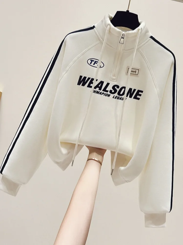 Felpa con cappuccio oversize da donna con cerniera Fce foderata colletto alla coreana Jaet autunno inverno caldo cotone misto poliestere cappotto ort