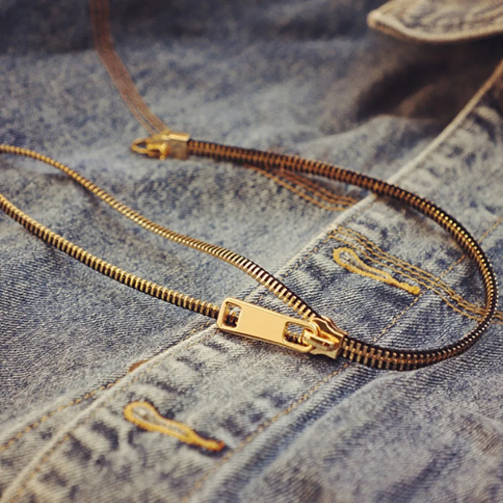 

Fashion Choker Zipper Necklace Titanium Steel Punk Pull-able Zipper Sweater Chain Hip-hop Trendy Clavicle Necklace Boys