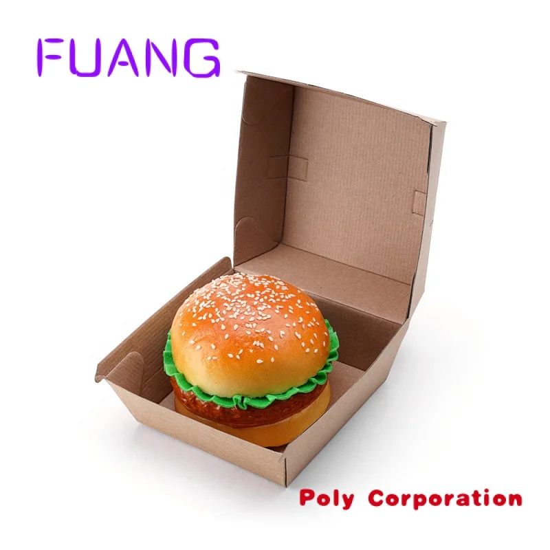 Custom  Burger Box Custom Fast Food Packaging Kraft Paper Disposable Packaging Encase For Hamburgers Takeaway