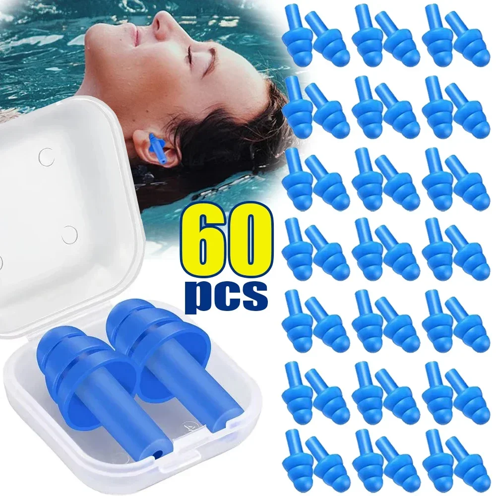 Tapones para los oídos de silicona suave, resistentes al agua, reutilizables, reducción de ruido, tapones para los oídos para dormir con caja de almacenamiento para nadar, surfear, snorkel