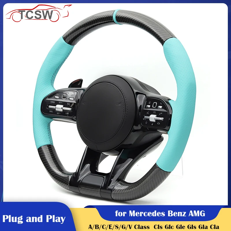 

Tiffany Blue Carbon Car Steering Wheel for Mercedes Benz AMG W204 W205 W206 W176 W177 W213 W464 W222 W223 C217 C63 E63 Clk