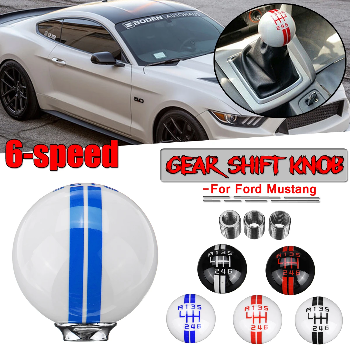 5-Color Universal 6 Speed Gear Shift Knob For Ford For Mustang For Peugeot For Mercedes Car Gear Shift Knob 6 Speed