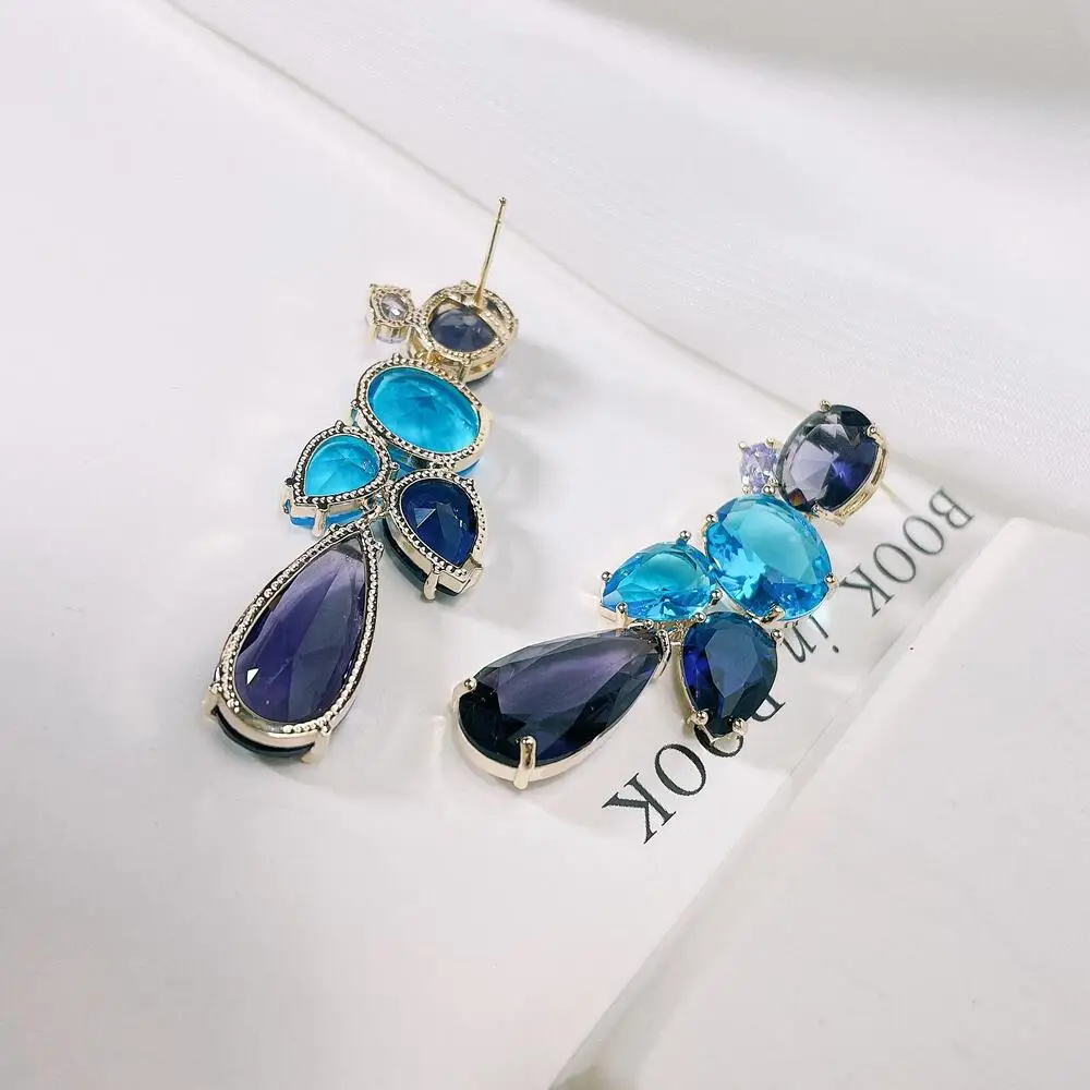 New Water Drop Dangle Women Fashion Cubic Zirconia Drop Earring Shining Color Big Stones Party Jewelry Wholesale