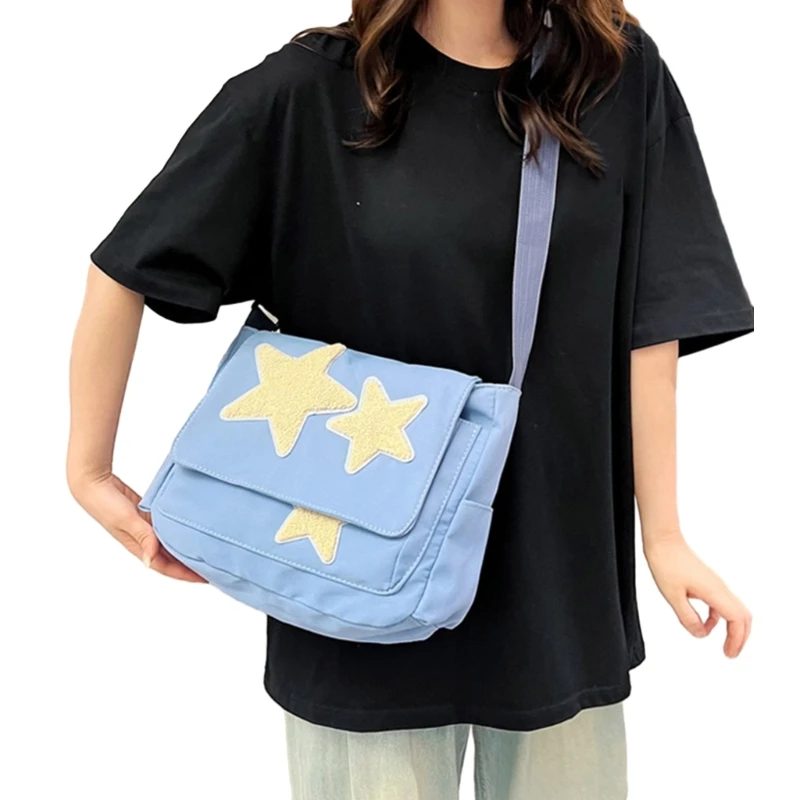 Fashion Bag Book Bags Shoulder Bag with Star Pattern Crossbody Bags for Girl Teen Versatile Large Capacity Messenger Bag 517D