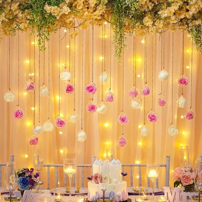 كرات زجاجية معلقة قابلة للتعبئة، حامل شموع إضاءة للشاي لحفلات الزفاف وأعياد الميلاد وحفلات الكريسماس #2