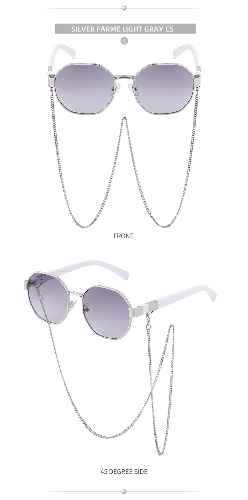 Achteck Vintage Sonnenbrille Frauen mit Kette Luxusmarke sexy quadratische Sonnenbrille für Damen Punk Brillen Sonnenbrillen uv400 – Detail 17