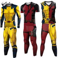Color Cosplayer Wolverine Tees Deadpool Leggings Hero Suit Halloween Cosplay Costume Men Tops Carnival Pants Set Party Outfit