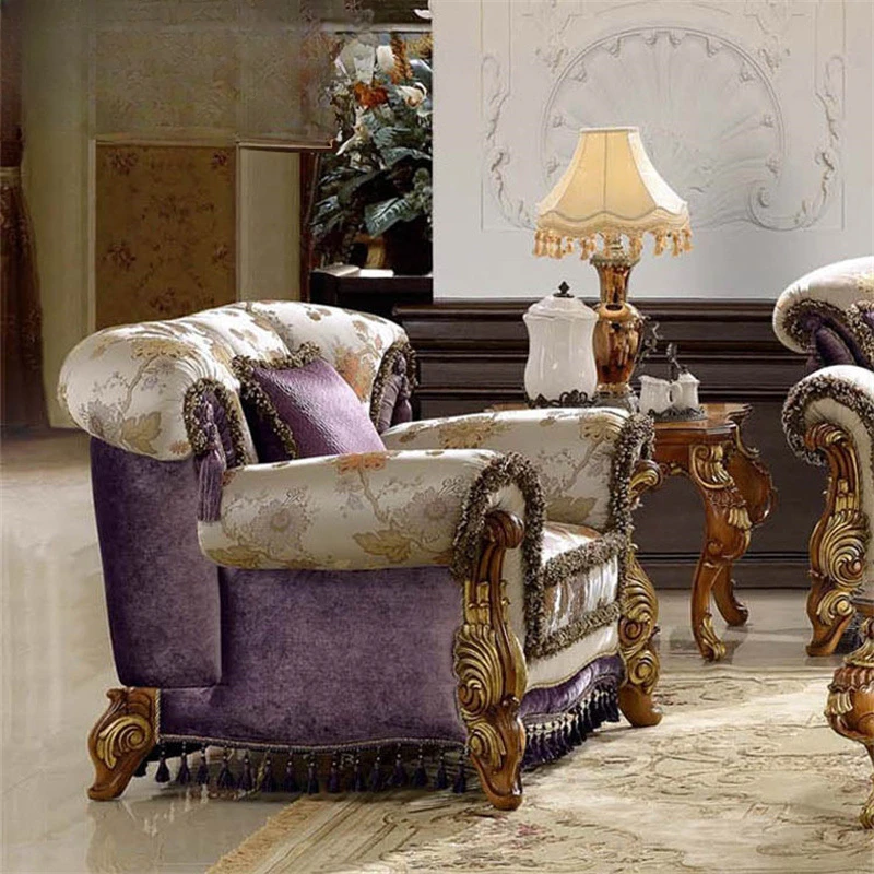 European court luxury solid wood carving sofa Italian solid wood fabric sofa combination villa furniture