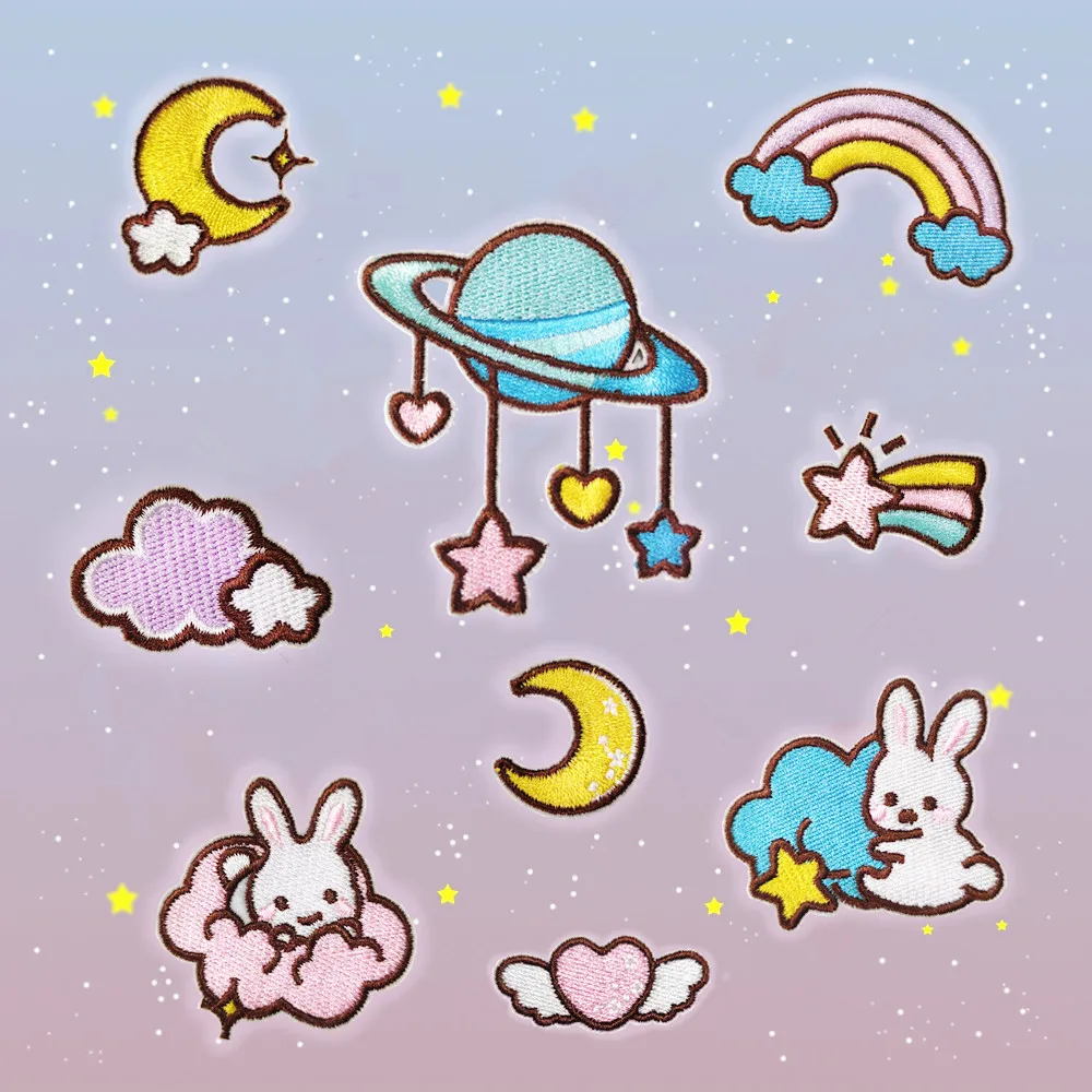 Creative Cute Embroidery Self-adhesive Planet Bag Shoe Cap DIY Decoration Cartoon Anime Patch