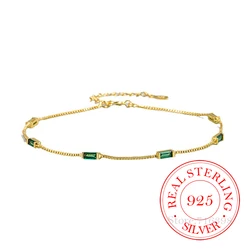 925 Sterling Silver Green Stone Retro Chain Bracelet For Women Men Charms Party Gift Wedding Engagement Fashion Jewelry