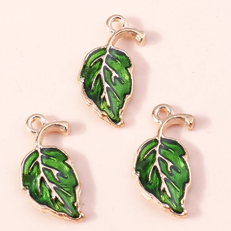 20 Stück 9 x 19 mm niedliche Emaille-Pflanzenbaum-Blatt-Charms-Anhänger für Schmuckherstellung, Halsketten, Ohrringe, Armbänder, DIY-Bastelzubehör – Detail 7