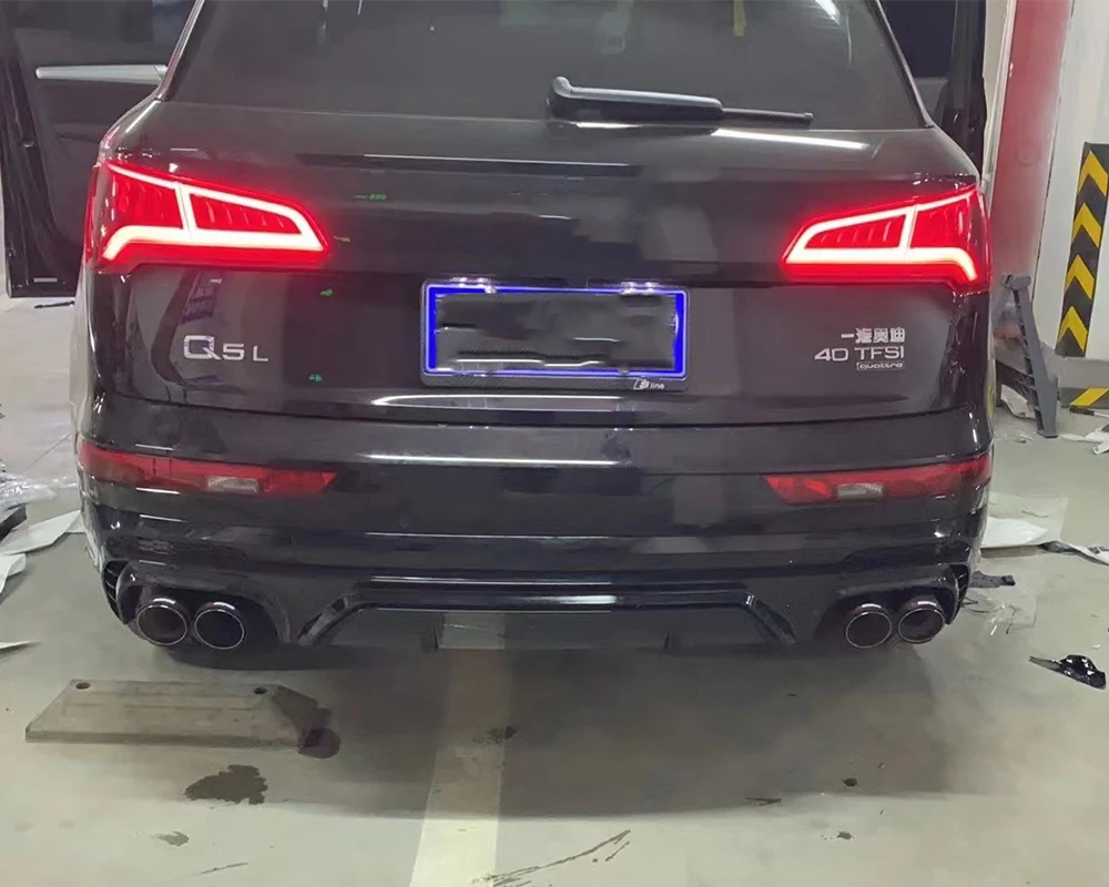 For 2018 2019 2020 Q5 S line modificantion SQ5 rear diffuser with quad tips glossy black rear lip tail throat