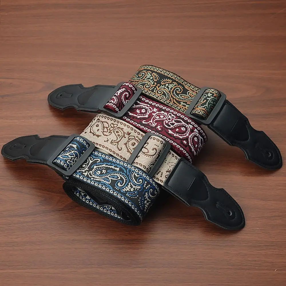 High Quality with Pick Clip Guitar Strap Embroidery Adjustable Bass Strap Ethnic Style Widening Ukulele Straps Belt Bass