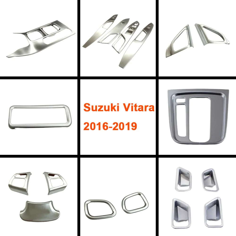 

ABS Silver Interior Door Window Glass Switch Panel Cover Inner A Column Audio Speak Sound Trim Frame For Suzuki Vitara 2016-2019