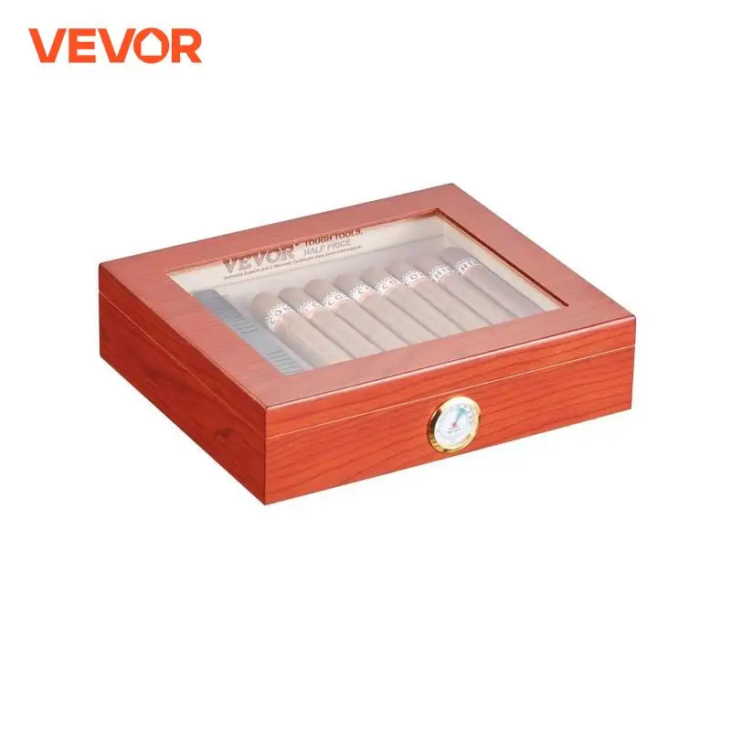 VEVOR Cigar Humidor Glass Top Cigar Humidor Box Handmade Spanish Cedar Wood Cigar Desktop Box Cigar Storage Case with Humidifier