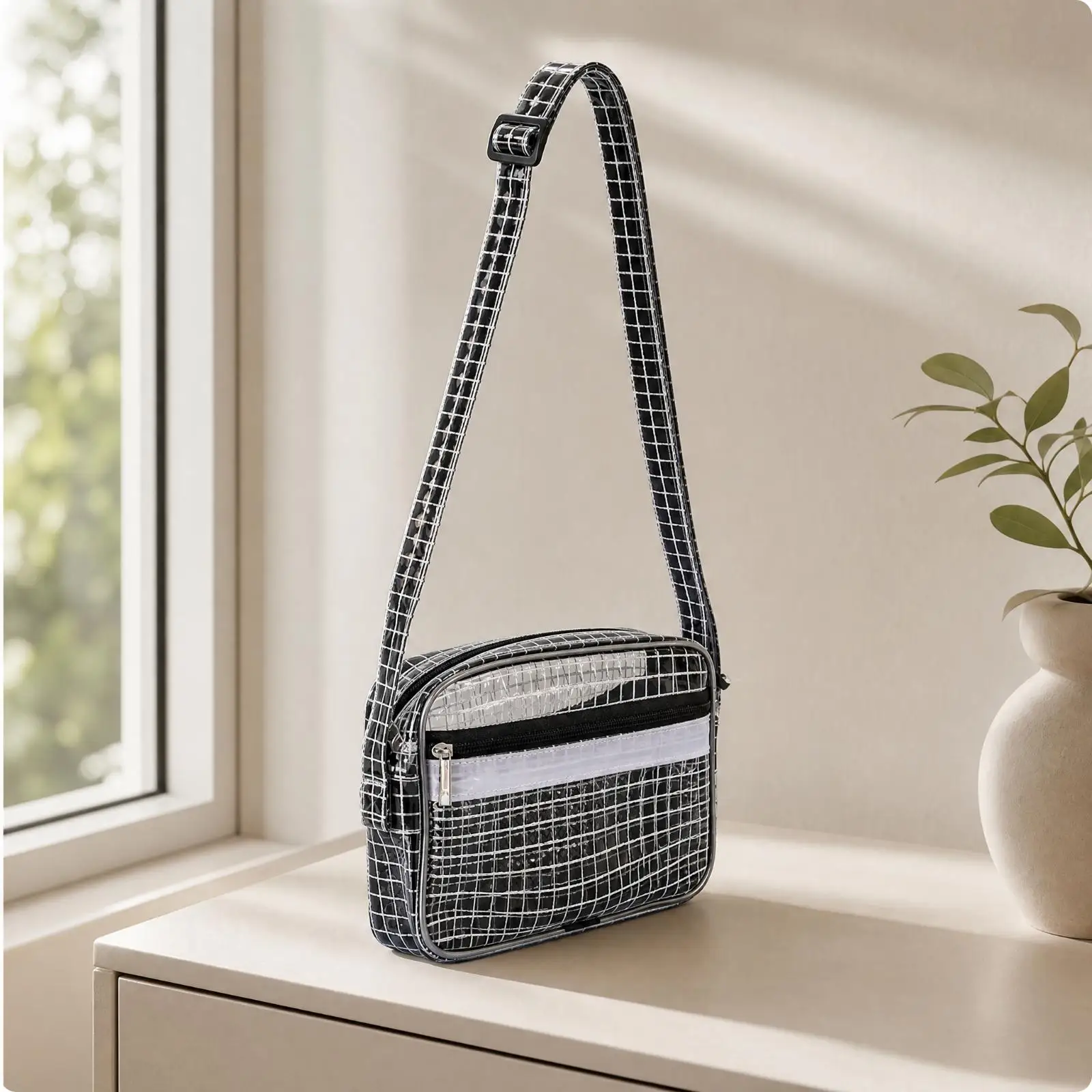 Cross Tool Bag Anti Static Mesh Pouch PVC Transparent Grid Shoulder Bag Lightweight Waterproof for DIY Projects