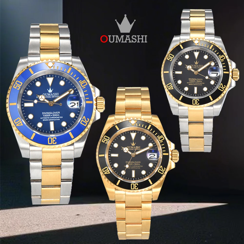 OUMASHI 40mm Men\'s Watch Japan NH35 Automatic Watch Stainless Steel Case Sapphire Crystal Diving Watch Customized Logo