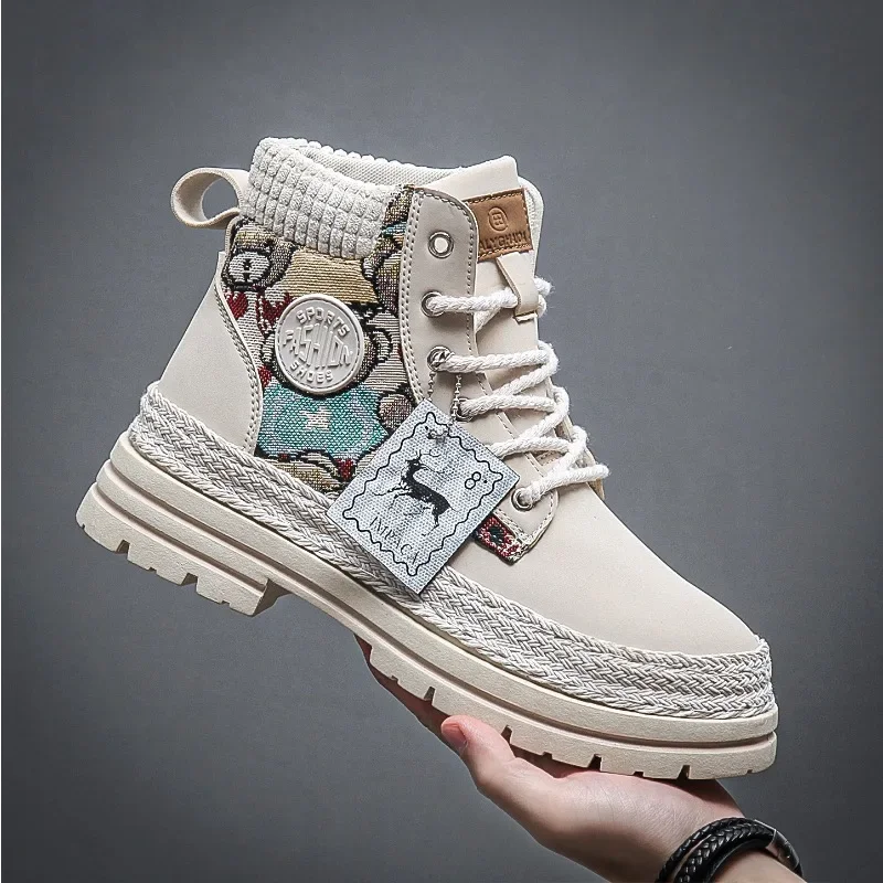 Men's High Top Boots Fashion Leather Casual Ankle Boots Outdoor Work Safety Boots for Men Designer Motorcycle Boot Botas Hombre image 2