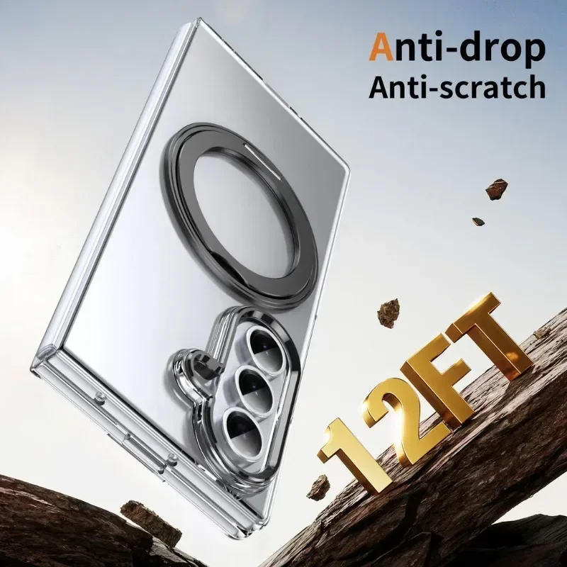 

Transparent Magnetic 360 Rotate Holder Phone Case For Samsung Galaxy Z Fold7 6 5 4 3 Screen Protect Wireless Charger Hard Cover