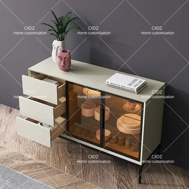 Italian Minimalist Side Cabinet Wine Storage Solid Wood Baking Paint Modern Sensor Light Multi-functional Tea Cupboard for
