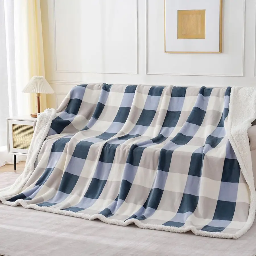 

Sherpa Throw Blanket Reversible Large Big King Size Flannel Blankets for Bed, 10890,Grey Blue