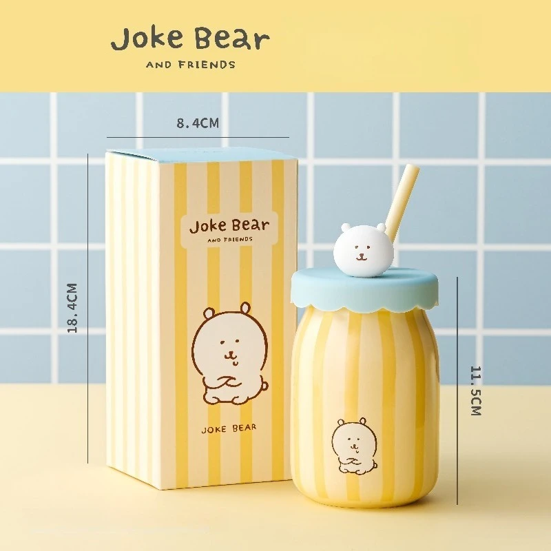 Anime Chiikawa Joke Bear Ceramic Straw Tumbler with Lid Safe Material Odorless Heat Resistant Exquisite Creative Unique Design