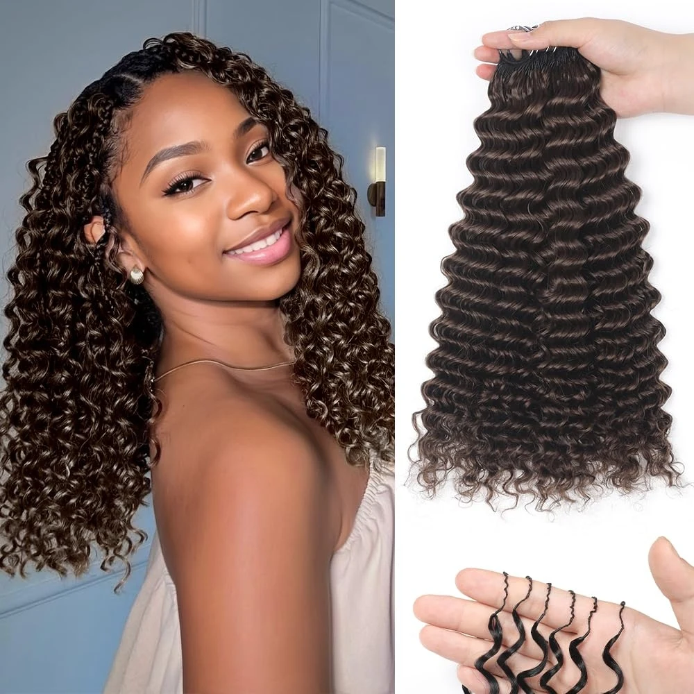 

16A Chocolate Brown Burmese Water Wave 100% Human Hair Pre-Separated Knotless Feather Crochet Miracle Knots Hair Extensions