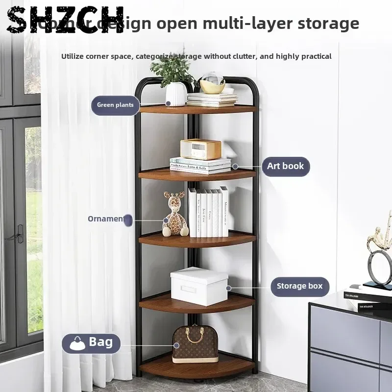 Triangular Multi-Layer Shelf, Corner Cabinet Design, Floor-to-Ceiling Storage, Living Room/Bedroom Bookshelf, Space-saving Layer