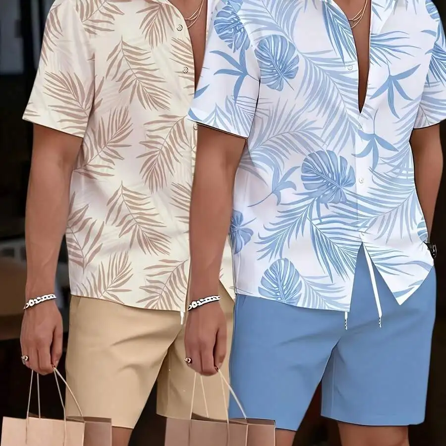 

Mens Casual Hawaiian Shirt And Beach Shorts Set Summer Vacation Outfit